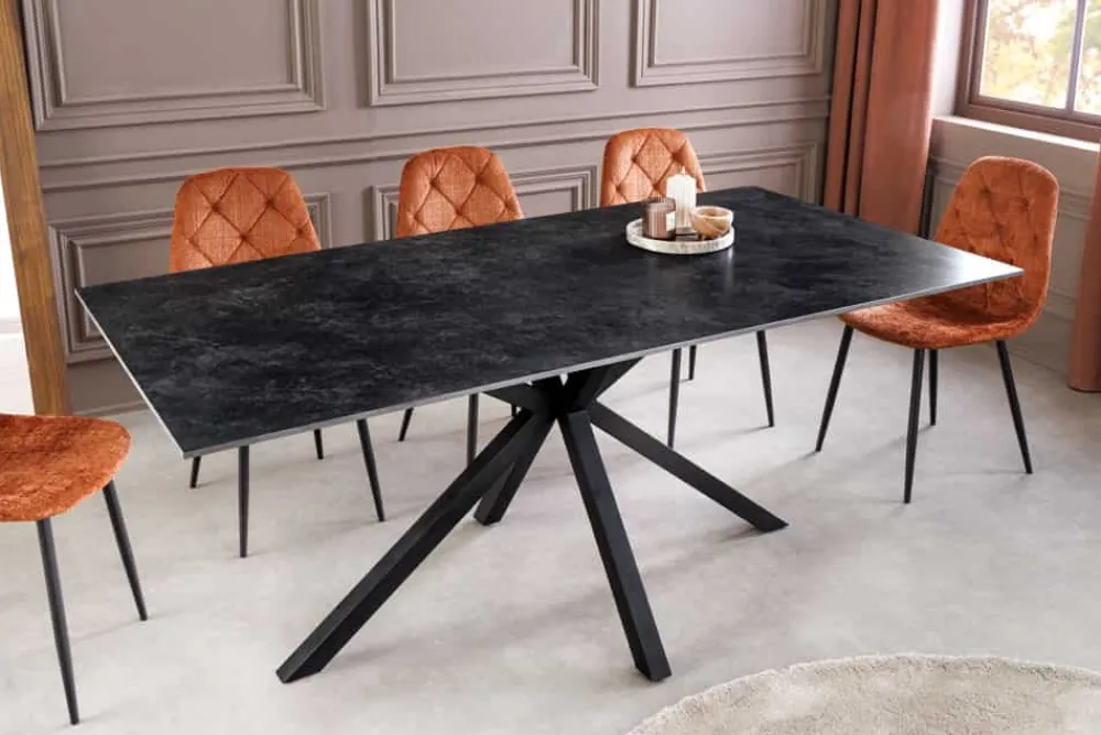 Riess-Ambiente Esstische > Moderner Esstisch GALAXIE 160cm anthrazit Keramik schwarz Metall Sterngestell
