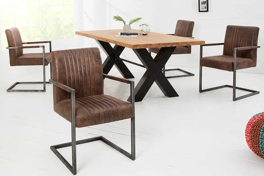 Riess-Ambiente Freischwinger|Industrial Loft > Moderner Freischwinger Armlehnenstuhl BIG ASTON vintage braun Taschenfederkern Eisen