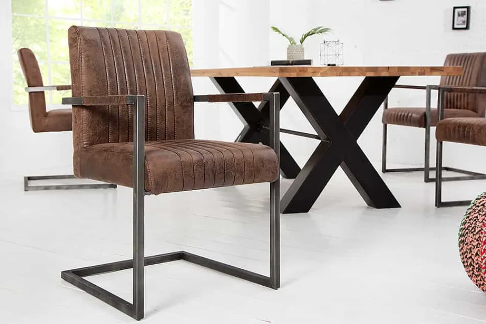 Riess-Ambiente Freischwinger|Industrial Loft > Moderner Freischwinger Armlehnenstuhl BIG ASTON vintage braun Taschenfederkern Eisen