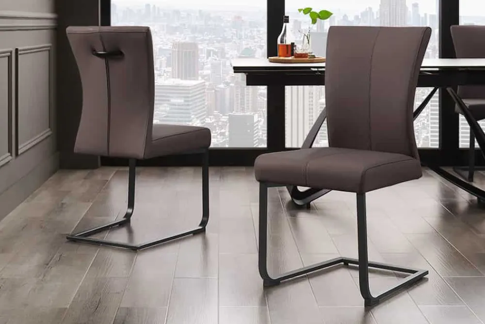 Riess-Ambiente Freischwinger|Industrial Loft > Moderner Freischwinger SAMSON taupe grau Echtleder Metallrahmen mit Komfortgriff