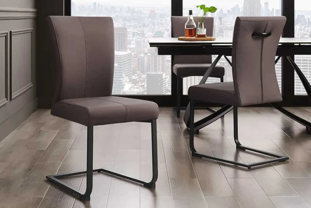 Riess-Ambiente Freischwinger|Industrial Loft > Moderner Freischwinger SAMSON taupe grau Echtleder Metallrahmen mit Komfortgriff
