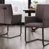 Riess-Ambiente Freischwinger|Industrial Loft > Moderner Freischwinger SAMSON taupe grau Echtleder mit Armlehnen und Metallrahmen