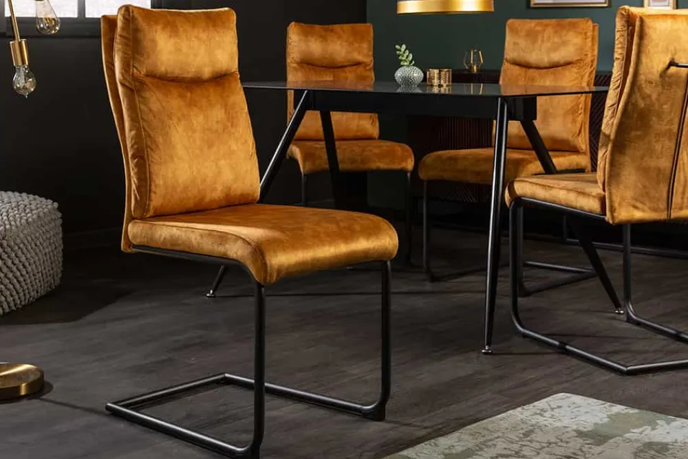 Riess-Ambiente Freischwinger|Stühle > Moderner Freischwinger Stuhl COMFORT senfgelb Samt mit Komfortgriff