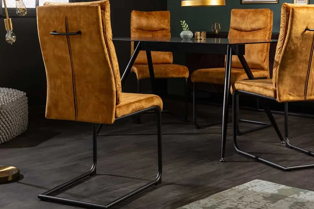 Riess-Ambiente Freischwinger|Stühle > Moderner Freischwinger Stuhl COMFORT senfgelb Samt mit Komfortgriff