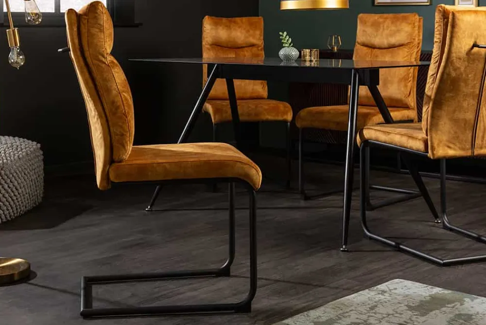 Riess-Ambiente Freischwinger|Stühle > Moderner Freischwinger Stuhl COMFORT senfgelb Samt mit Komfortgriff