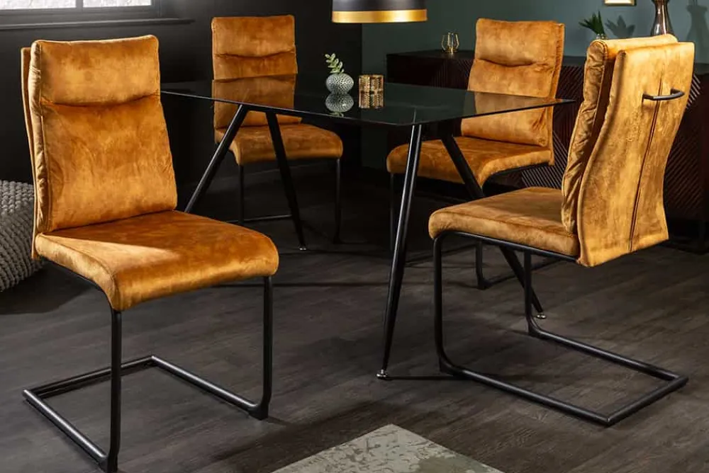 Riess-Ambiente Freischwinger|Stühle > Moderner Freischwinger Stuhl COMFORT senfgelb Samt mit Komfortgriff
