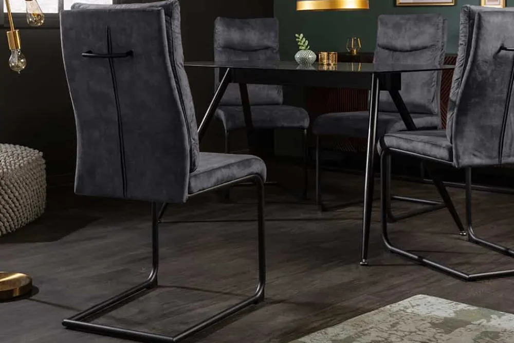 Riess-Ambiente Freischwinger|Stühle > Moderner Freischwinger Stuhl COMFORT grau Samt mit Komfortgriff