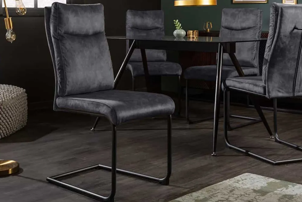 Riess-Ambiente Freischwinger|Stühle > Moderner Freischwinger Stuhl COMFORT grau Samt mit Komfortgriff