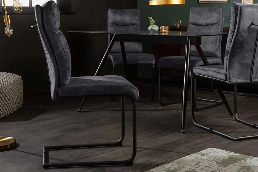 Riess-Ambiente Freischwinger|Stühle > Moderner Freischwinger Stuhl COMFORT grau Samt mit Komfortgriff