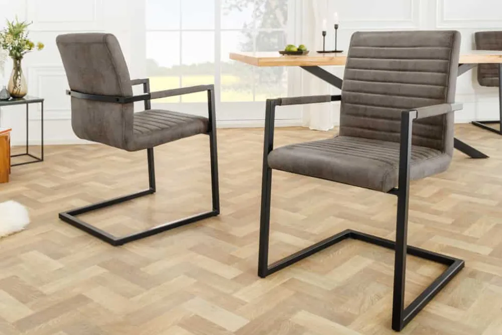 Riess-Ambiente Freischwinger|Stühle > Moderner Freischwinger Stuhl LOFT taupe grau Microfaser mit Armlehne Eisengestell schwarz