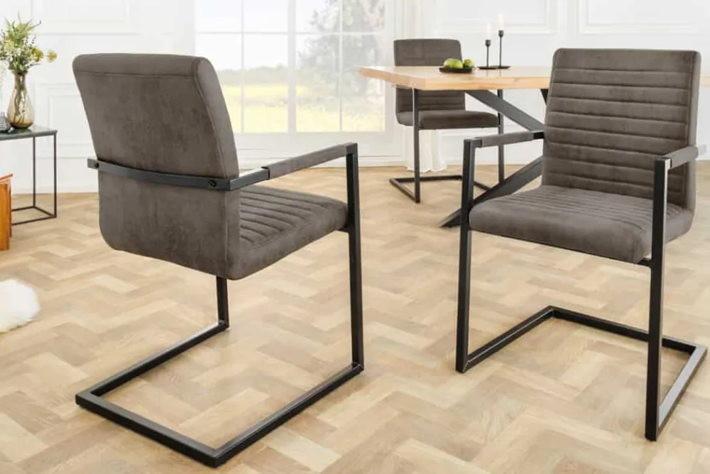 Riess-Ambiente Freischwinger|Stühle > Moderner Freischwinger Stuhl LOFT taupe grau Microfaser mit Armlehne Eisengestell schwarz