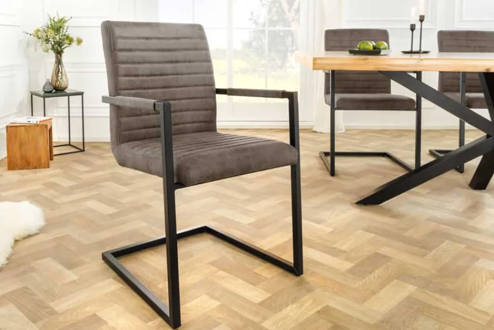 Riess-Ambiente Freischwinger|Stühle > Moderner Freischwinger Stuhl LOFT taupe grau Microfaser mit Armlehne Eisengestell schwarz