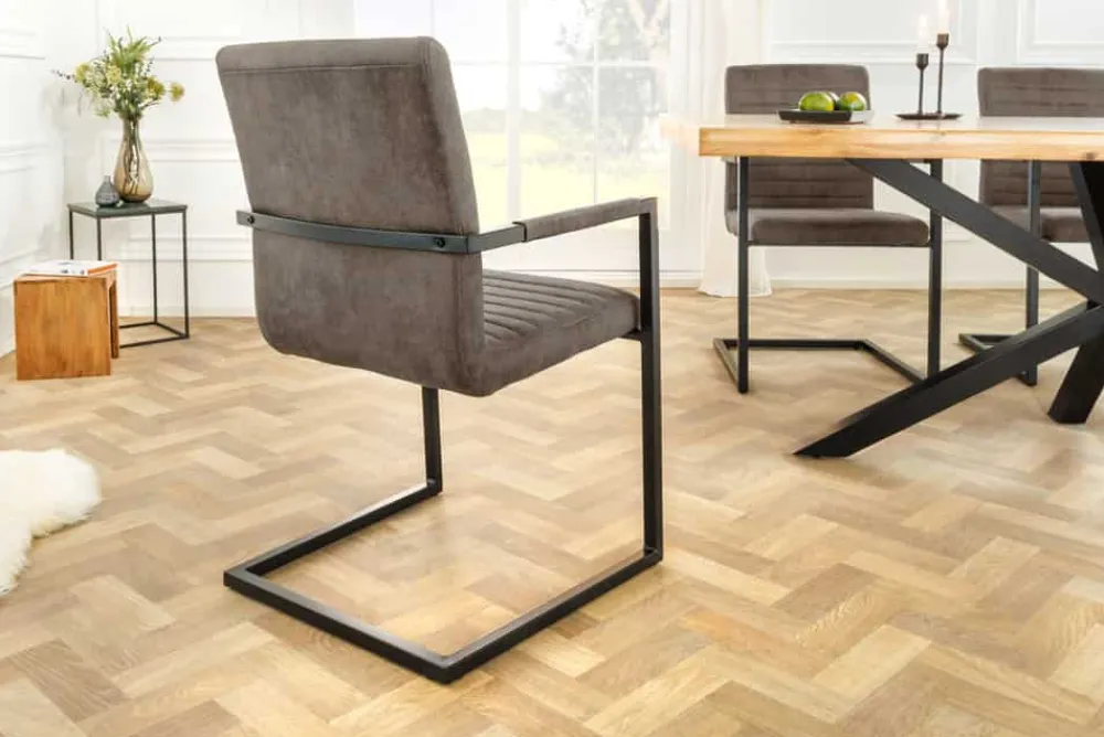 Riess-Ambiente Freischwinger|Stühle > Moderner Freischwinger Stuhl LOFT taupe grau Microfaser mit Armlehne Eisengestell schwarz