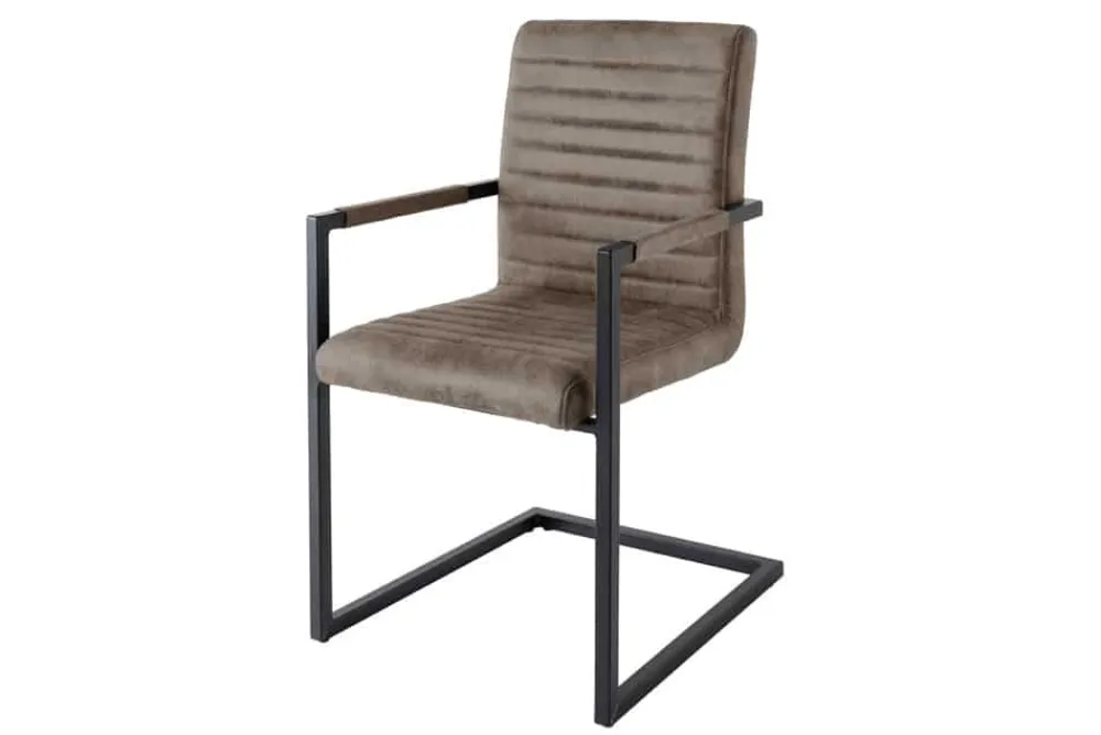 Riess-Ambiente Freischwinger|Stühle > Moderner Freischwinger Stuhl LOFT taupe grau Microfaser mit Armlehne Eisengestell schwarz