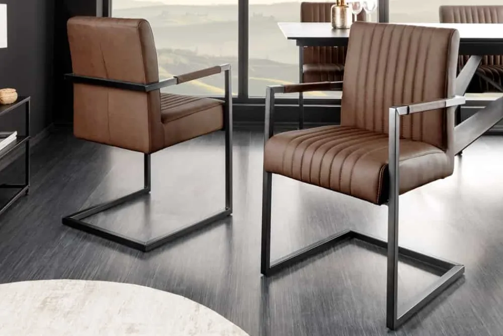 Riess-Ambiente Freischwinger|Stühle > Moderner Freischwinger Stuhl BIG ASTON Echtleder vintage braun Taschenfederkern Metall