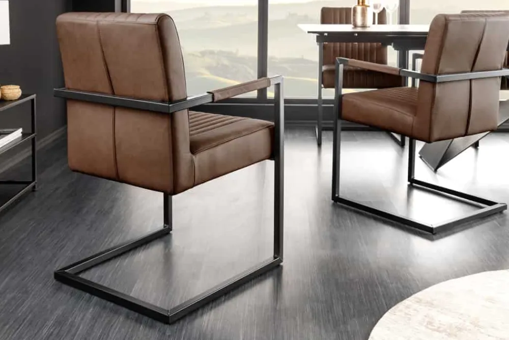 Riess-Ambiente Freischwinger|Stühle > Moderner Freischwinger Stuhl BIG ASTON Echtleder vintage braun Taschenfederkern Metall