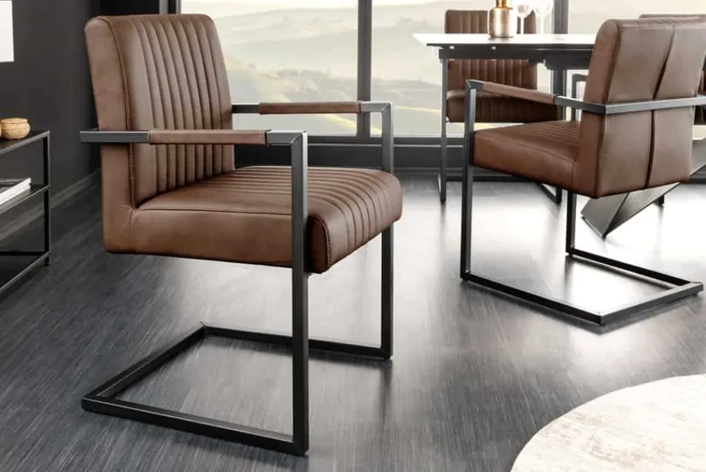 Riess-Ambiente Freischwinger|Stühle > Moderner Freischwinger Stuhl BIG ASTON Echtleder vintage braun Taschenfederkern Metall