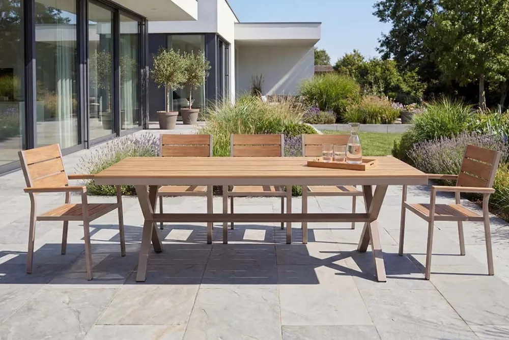 Riess-Ambiente Gartenstühle > Moderner Gartenstuhl DESIGNO 90cm natur greige Aluminium stapelbar wetterfest