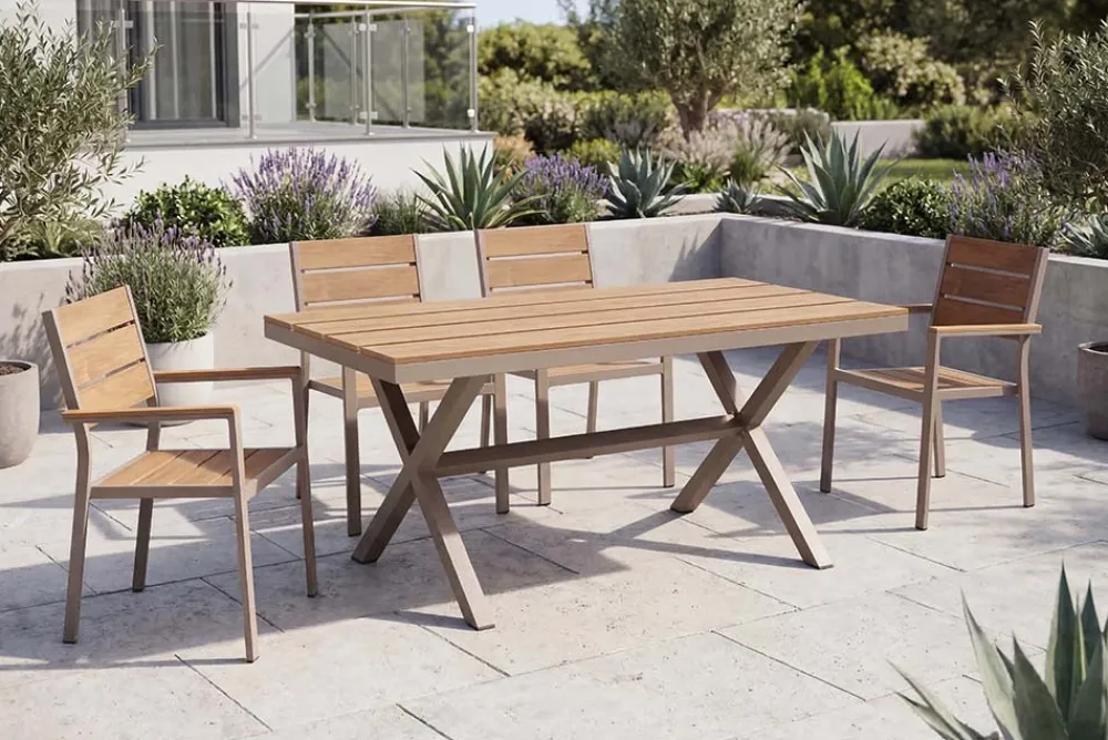 Riess-Ambiente Gartentische > Moderner Gartentisch DESIGNO 150cm natur greige Aluminium wetterfest X-Gestell