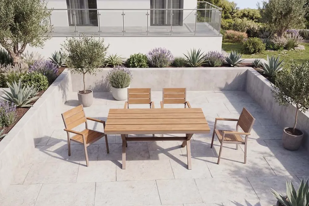 Riess-Ambiente Gartentische > Moderner Gartentisch DESIGNO 150cm natur greige Aluminium wetterfest X-Gestell
