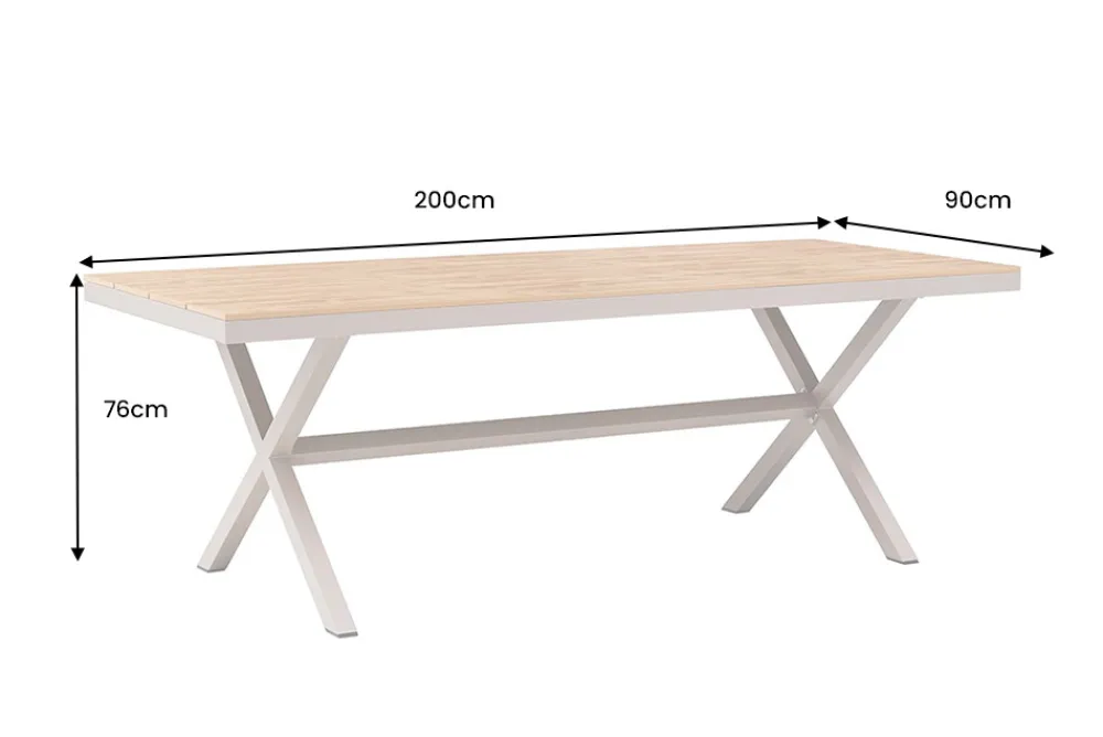 Riess-Ambiente Gartentische > Moderner Gartentisch DESIGNO 200cm natur greige Aluminium wetterfest X-Gestell
