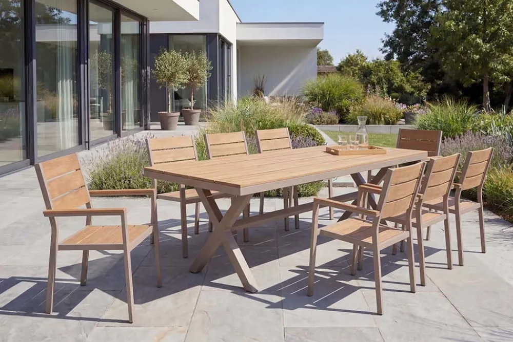 Riess-Ambiente Gartentische > Moderner Gartentisch DESIGNO 200cm natur greige Aluminium wetterfest X-Gestell