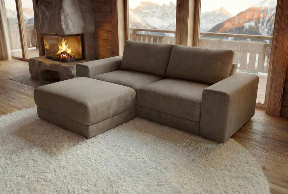 Riess-Ambiente Polsterhocker > Moderner Hocker LOFT 75cm taupe Vogue Velours Samt Nosagfederung Taschenfederkern