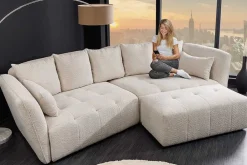 Riess-Ambiente Polsterhocker|Sitzhocker > Moderner Hocker ROYAL 120cm champagner beige Bouclé Federkern Sitzhocker