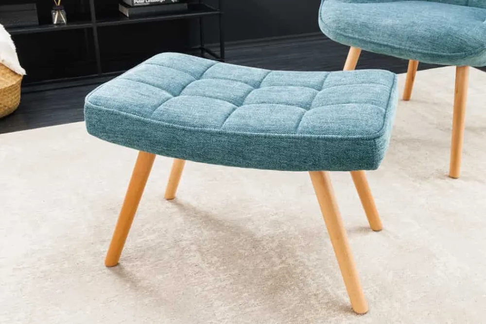 Riess-Ambiente Skandinavisch|Sessel > Moderner Hocker SCANDINAVIA blau Strukturstoff Massivholz-Beine Fußhocker