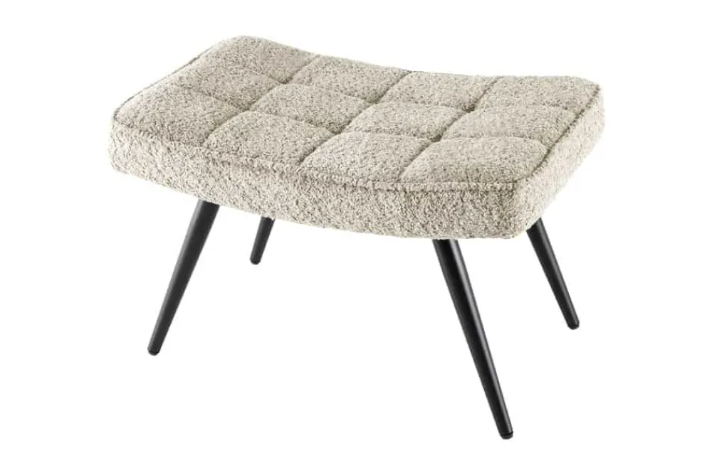 Riess-Ambiente Skandinavisch|Sessel > Moderner Hocker SCANDINAVIA champagner greige Bouclé schwarze Metallbeine Fußhocker