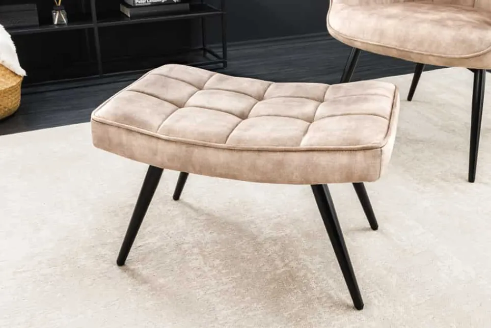 Riess-Ambiente Skandinavisch|Sessel > Moderner Hocker SCANDINAVIA champagner beige Samt schwarze Metallbeine Fußhocker