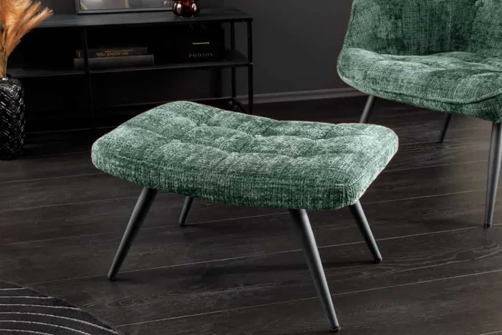 Riess-Ambiente Skandinavisch|Sitzhocker > Moderner Hocker SCANDINAVIA grün Chenille Cremona Metallbeine Fußhocker