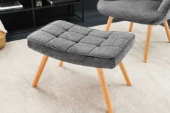 Riess-Ambiente Skandinavisch|Sessel > Moderner Hocker SCANDINAVIA grau Strukturstoff Massivholz-Beine Fußhocker