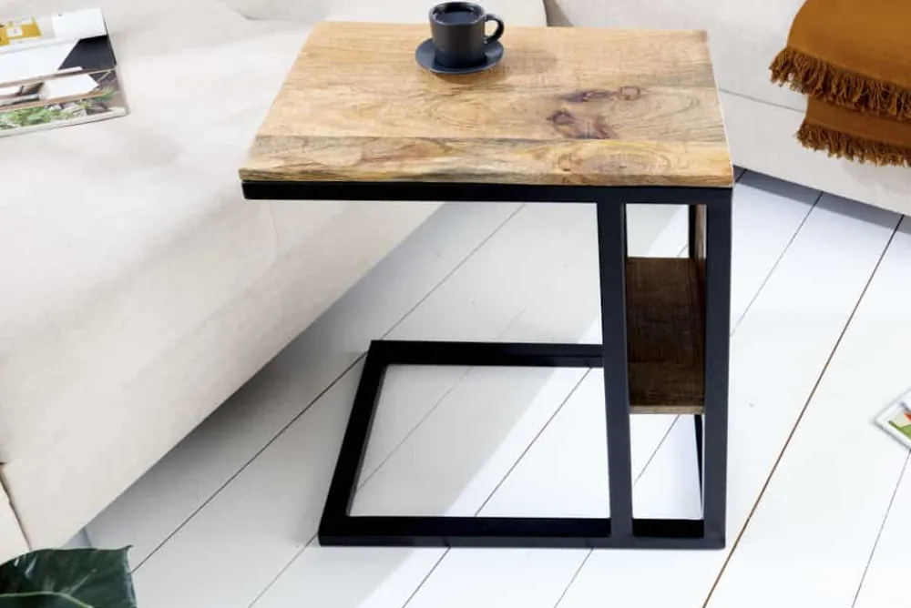 Riess-Ambiente Mehr...|Couchtische > Moderner Laptoptisch CONCIERGE 60cm natur Mangoholz Beistelltisch mit Stauraum Metallgestell