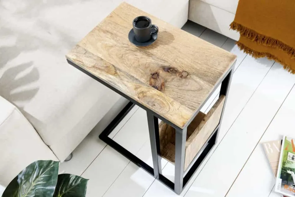 Riess-Ambiente Mehr...|Couchtische > Moderner Laptoptisch CONCIERGE 60cm natur Mangoholz Beistelltisch mit Stauraum Metallgestell
