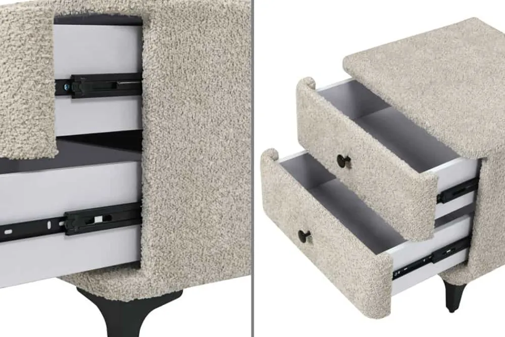 Riess-Ambiente Retro Möbel|Nachttische > Moderner Nachttisch ART DECO 45cm greige Bouclé mit Schubladen schwarz Metall