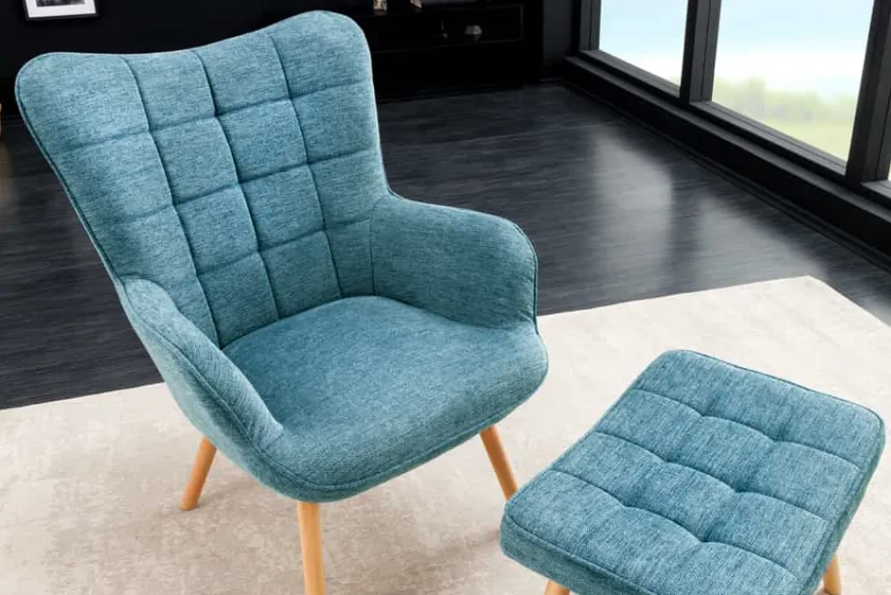 Riess-Ambiente Skandinavisch|Loungesessel > Moderner Sessel SCANDINAVIA blau Strukturstoff Massivholz-Beine mit Armlehnen