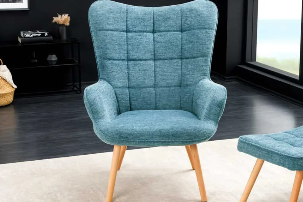 Riess-Ambiente Skandinavisch|Loungesessel > Moderner Sessel SCANDINAVIA blau Strukturstoff Massivholz-Beine mit Armlehnen