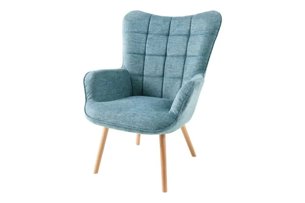 Riess-Ambiente Skandinavisch|Loungesessel > Moderner Sessel SCANDINAVIA blau Strukturstoff Massivholz-Beine mit Armlehnen