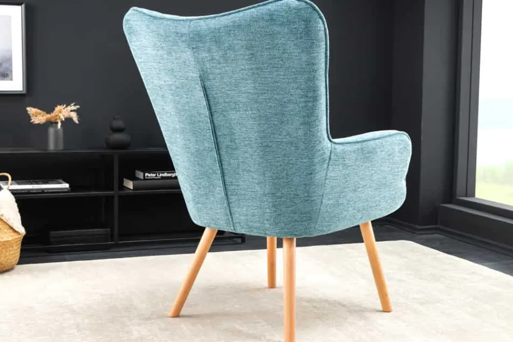 Riess-Ambiente Skandinavisch|Loungesessel > Moderner Sessel SCANDINAVIA blau Strukturstoff Massivholz-Beine mit Armlehnen
