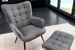 Riess-Ambiente Skandinavisch|Loungesessel > Moderner Sessel SCANDINAVIA grau Strukturstoff schwarze Metallbeine mit Armlehnen