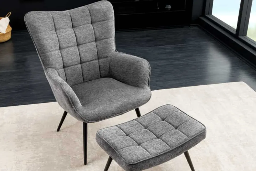 Riess-Ambiente Skandinavisch|Loungesessel > Moderner Sessel SCANDINAVIA grau Strukturstoff schwarze Metallbeine mit Armlehnen