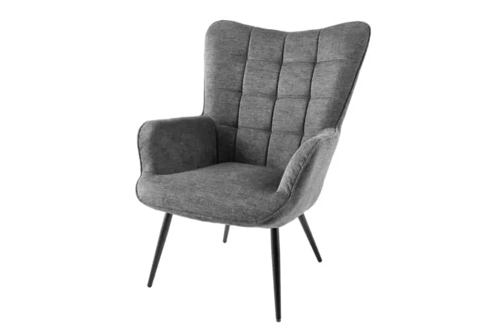 Riess-Ambiente Skandinavisch|Loungesessel > Moderner Sessel SCANDINAVIA grau Strukturstoff schwarze Metallbeine mit Armlehnen