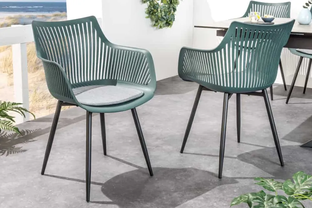 Riess-Ambiente Skandinavisch|Retro Möbel > Moderner Stuhl SIGNUM salbei schwarz Kunststoff Gartenstuhl Indoor Outdoor mit Armlehnen