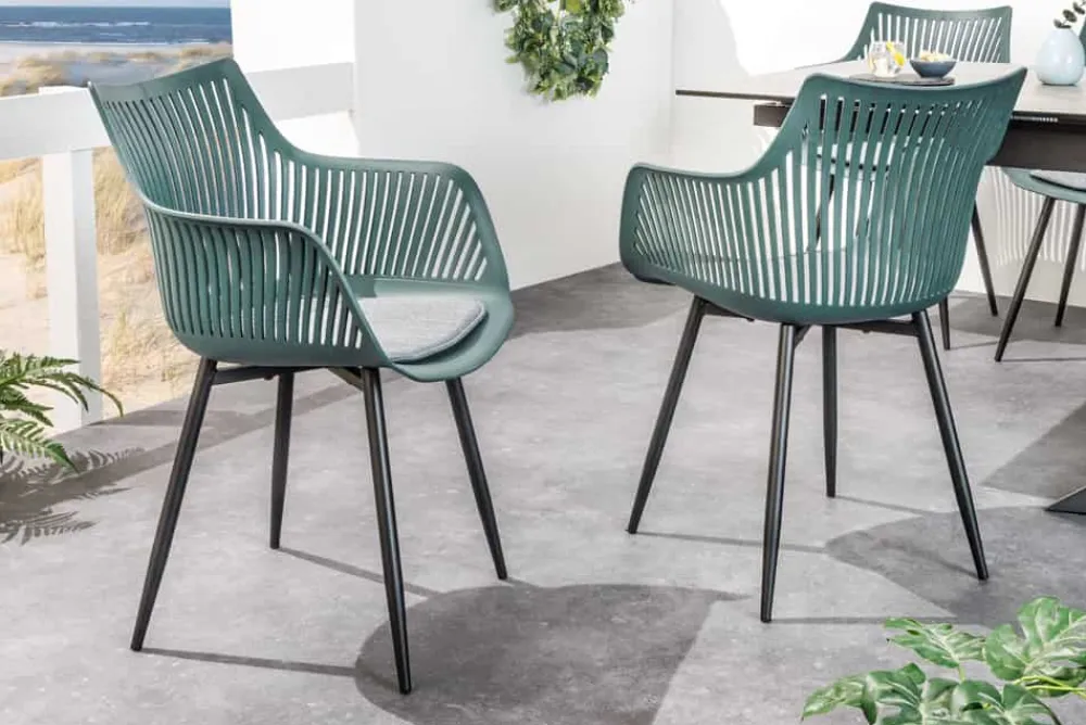 Riess-Ambiente Skandinavisch|Retro Möbel > Moderner Stuhl SIGNUM salbei schwarz Kunststoff Gartenstuhl Indoor Outdoor mit Armlehnen