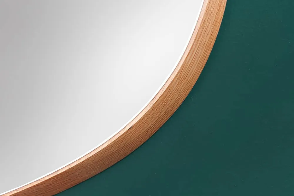 Riess-Ambiente Mehr...|Wohnaccessoires > Moderner Wandspiegel NOEMI 70cm natur Eiche Massivholz handmade asymmetrisches Design