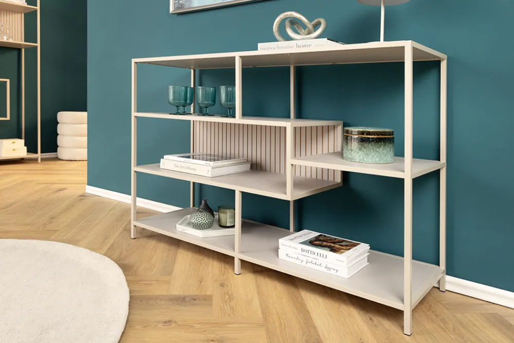 Riess-Ambiente Skandinavisch|Standregale > Modernes Bücherregal SLIM LINE 115cm champagner beige Metallgestell fünf Regalböden
