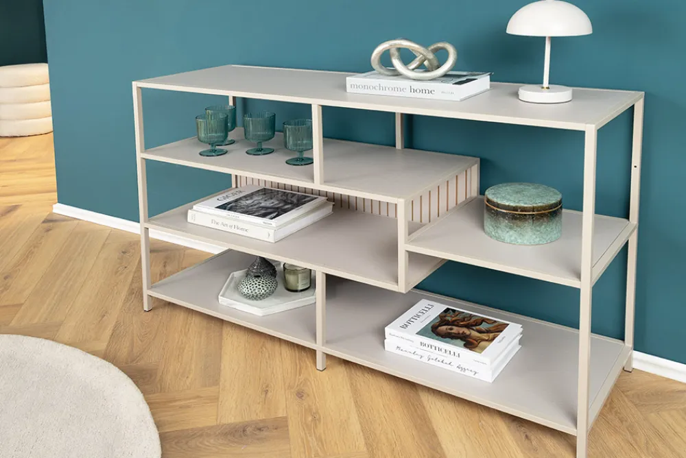 Riess-Ambiente Skandinavisch|Standregale > Modernes Bücherregal SLIM LINE 115cm champagner beige Metallgestell fünf Regalböden