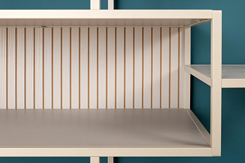 Riess-Ambiente Skandinavisch|Standregale > Modernes Bücherregal SLIM LINE 115cm champagner beige Metallgestell fünf Regalböden