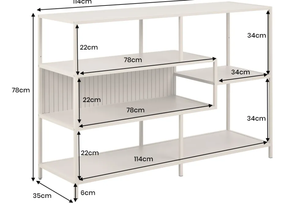 Riess-Ambiente Skandinavisch|Standregale > Modernes Bücherregal SLIM LINE 115cm champagner beige Metallgestell fünf Regalböden